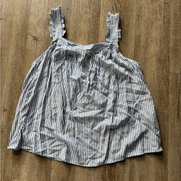 Listicle Blue and White Striped Ruffle Tank Top - Picture 1 of 5